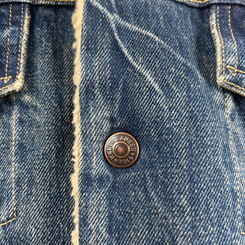 Polo Ralph Lauren Mens M Sherpa Lined Denim Trucker Jacket Blue Barn Work Biker - Picture 7 of 13